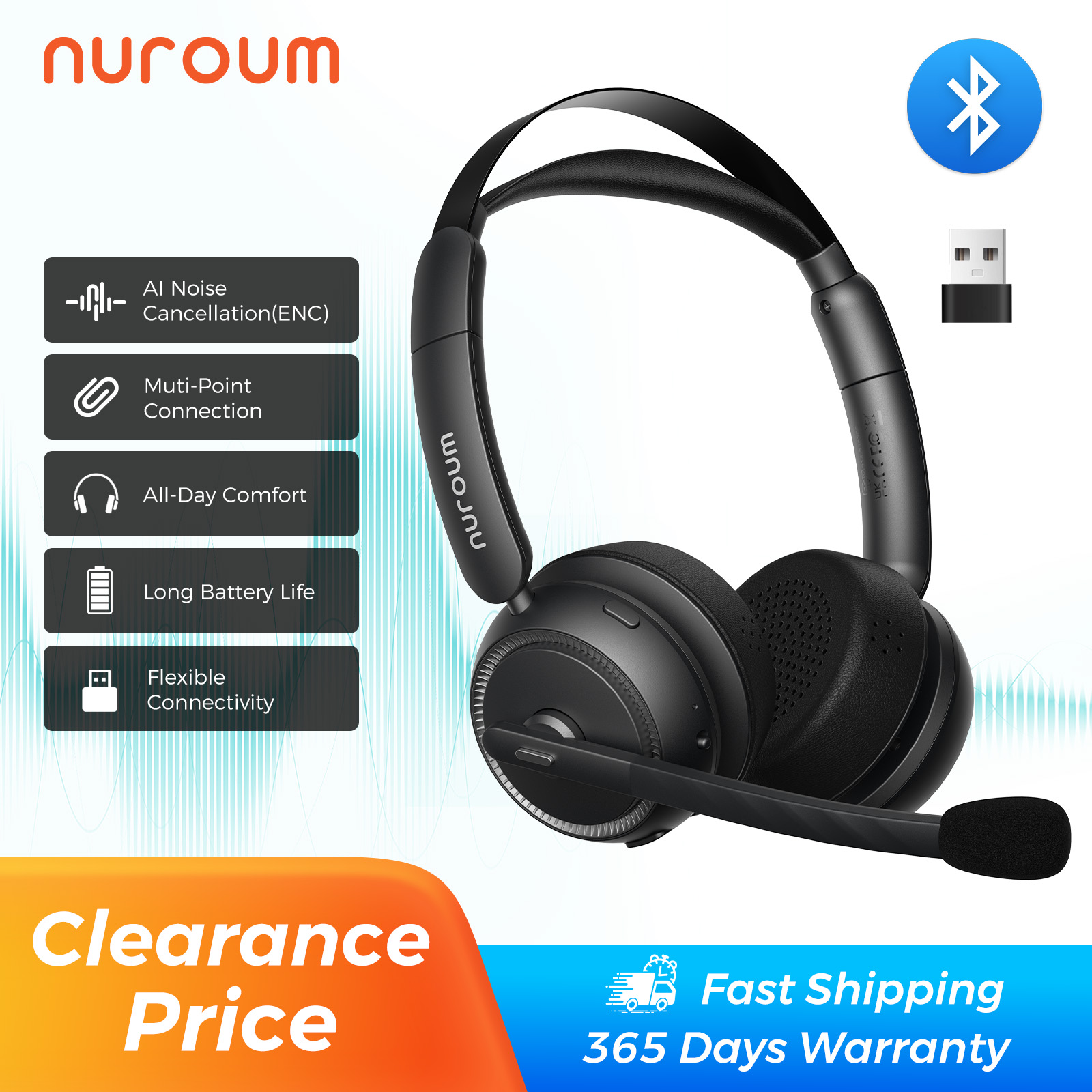 Home Office Of Microsoft - Cuffie Wireless Over-Ear Bluetooth 5.3 Nuroum