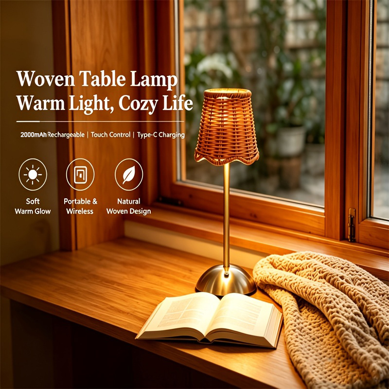 Desk Lamp Led - Lampada da Tavolo Artistica in Rattan