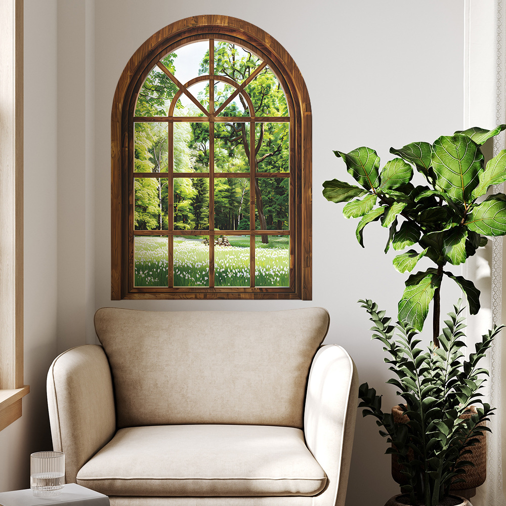 Home Office Windows - Adesivi Murali Finestra Finta con Piante,