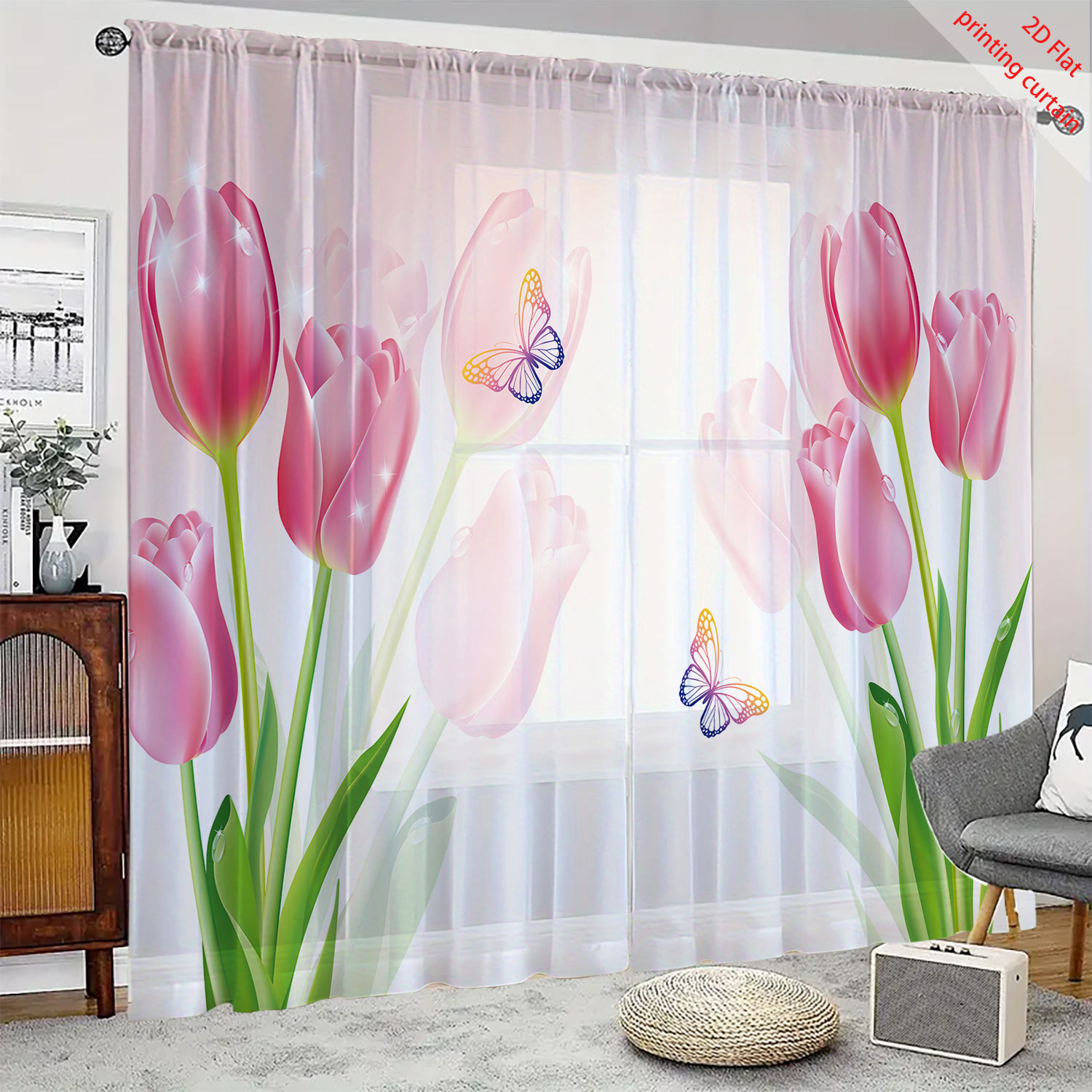 Home Office Windows - Tenda in garza trasparente con stampa